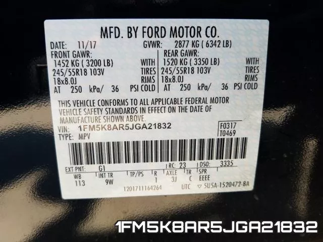 1FM5K8AR5JGA21832 фото 2