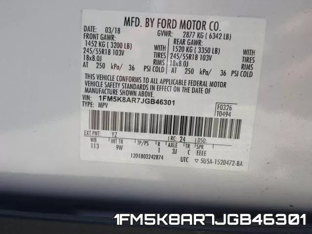 1FM5K8AR7JGB46301 фото 2