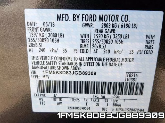 1FM5K8D83JGB89309 фото 2