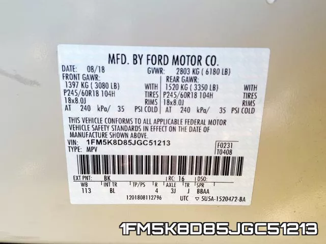 1FM5K8D85JGC51213 фото 2