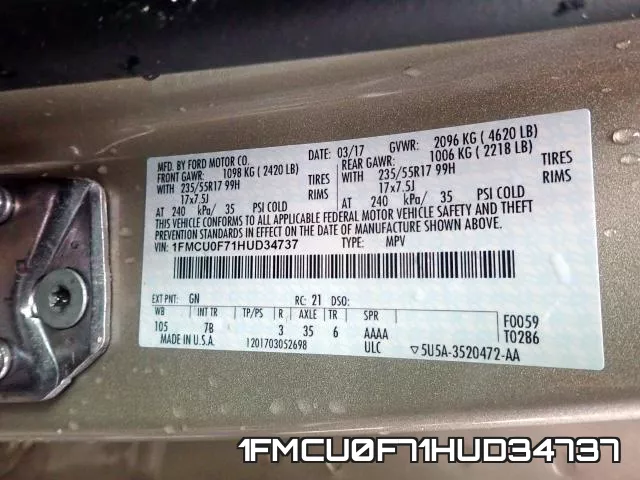 1FMCU0F71HUD34737 фото 2