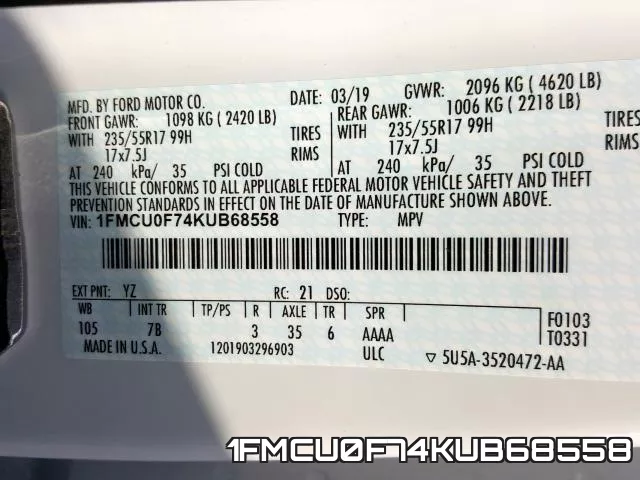 1FMCU0F74KUB68558 фото 2