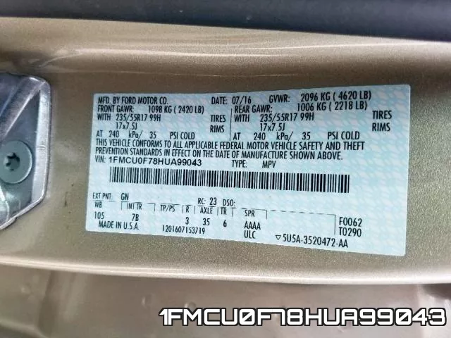 1FMCU0F78HUA99043 фото 2