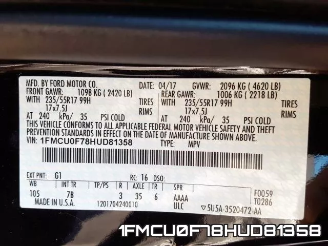 1FMCU0F78HUD81358 фото 2