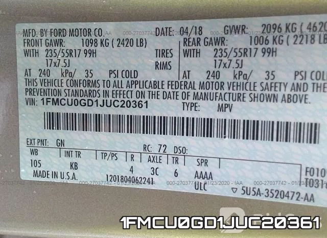1FMCU0GD1JUC20361 фото 10