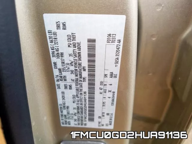 1FMCU0GD2HUA91136 фото 2