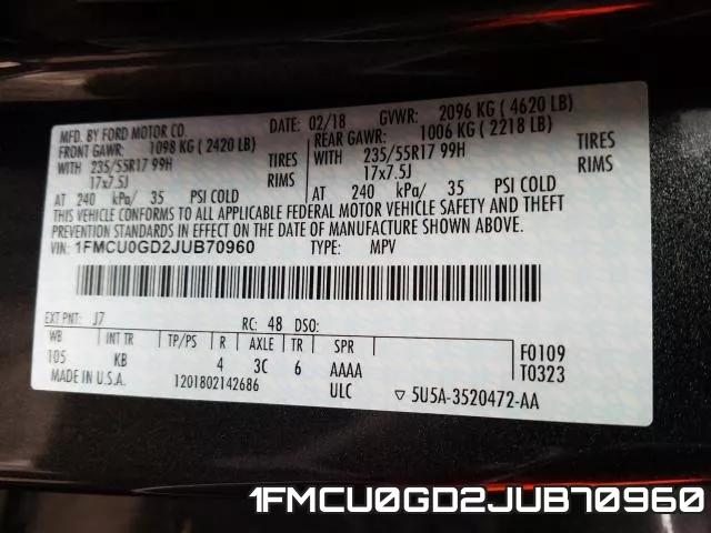 1FMCU0GD2JUB70960 фото 2