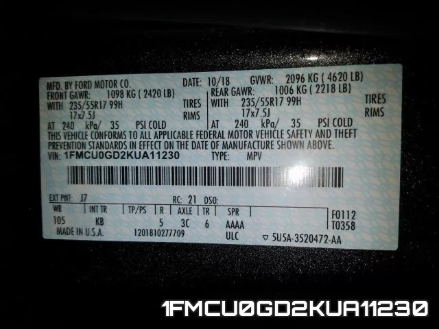 1FMCU0GD2KUA11230 фото 2