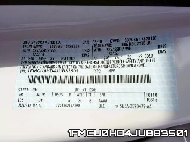 1FMCU0HD4JUB83501 фото 2