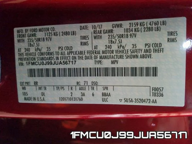1FMCU0J99JUA56717 фото 2