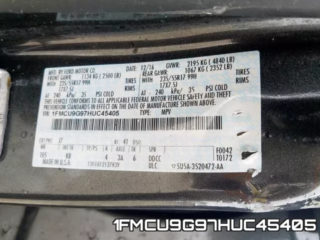 1FMCU9G97HUC45405 фото 2