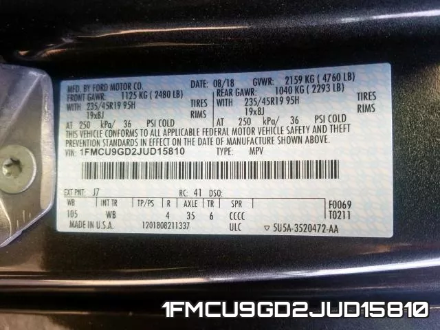 1FMCU9GD2JUD15810 фото 2