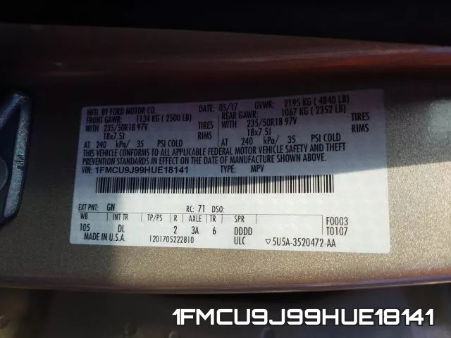 1FMCU9J99HUE18141 фото 2