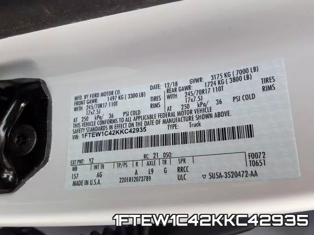 1FTEW1C42KKC42935 фото 2