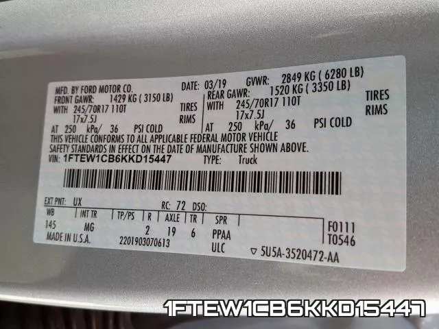 1FTEW1CB6KKD15447 фото 2