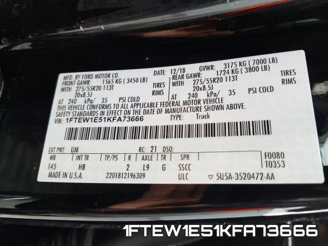 1FTEW1E51KFA73666 фото 2