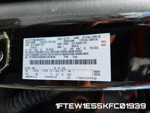 1FTEW1E55KFC01939 фото 2