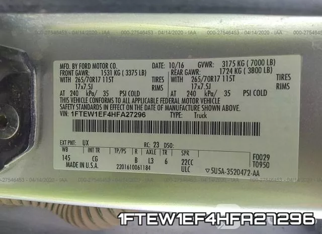 1FTEW1EF4HFA27296 фото 10