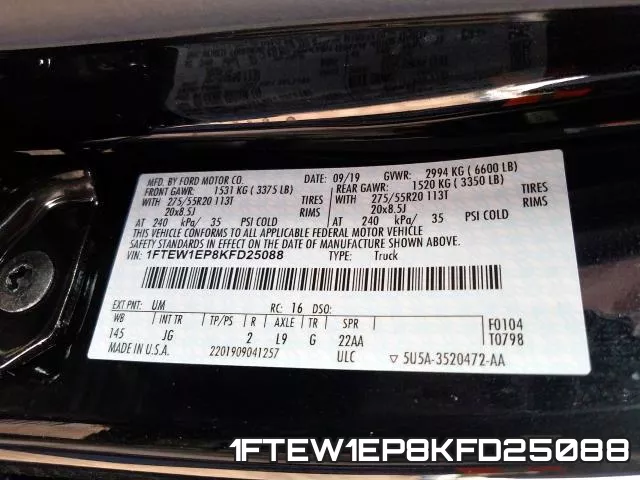 1FTEW1EP8KFD25088 фото 2