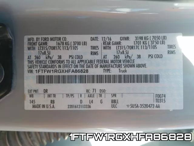 1FTFW1RGXHFA86828 фото 2