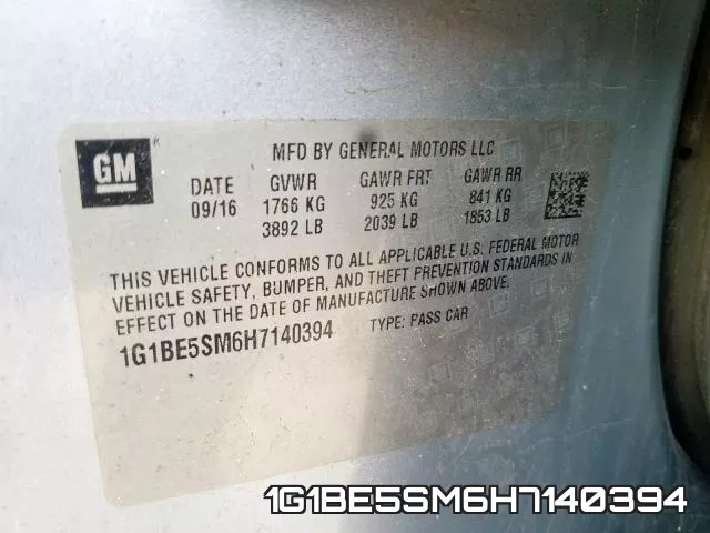 1G1BE5SM6H7140394 фото 2