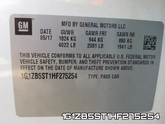 1G1ZB5ST1HF275254 фото 2