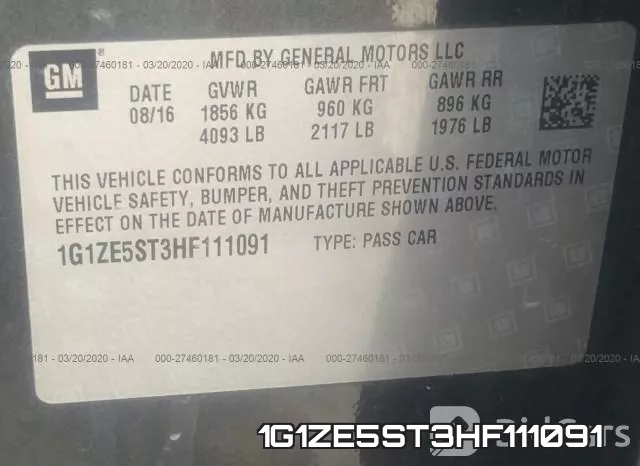 1G1ZE5ST3HF111091 фото 10