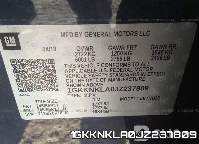 1GKKNKLA0JZ237809 фото 10
