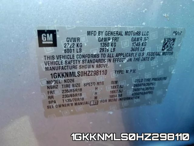 1GKKNMLS0HZ298110 фото 2
