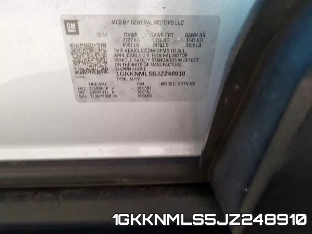 1GKKNMLS5JZ248910 фото 2