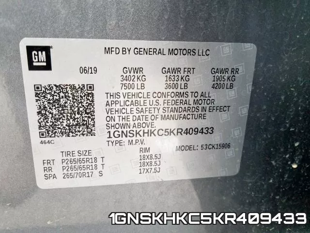 1GNSKHKC5KR409433 фото 2