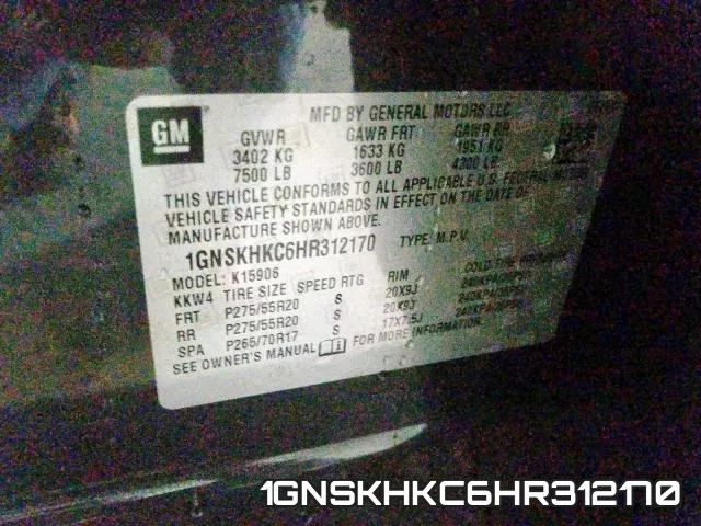 1GNSKHKC6HR312170 фото 2