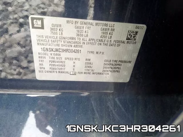 1GNSKJKC3HR304261 фото 2