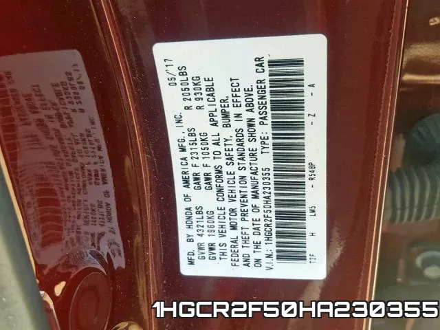 1HGCR2F50HA230355 фото 2