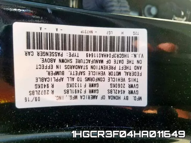 1HGCR3F04HA011649 фото 2