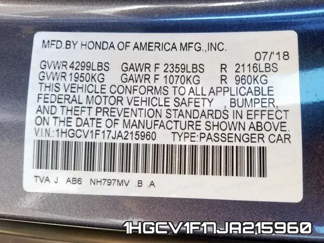 1HGCV1F17JA215960 фото 2