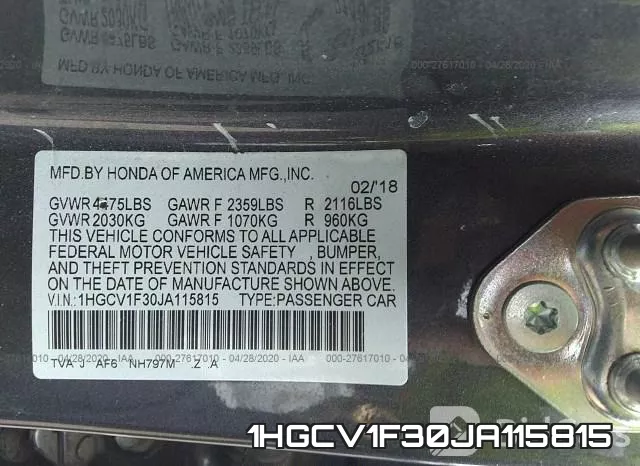1HGCV1F30JA115815 фото 10