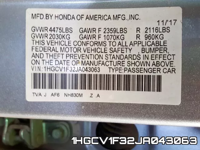 1HGCV1F32JA043063 фото 2