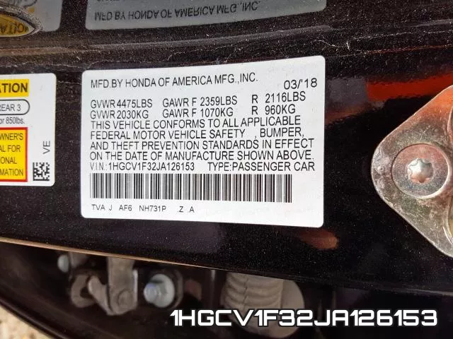1HGCV1F32JA126153 фото 2