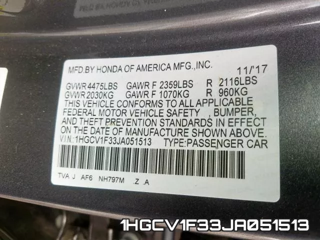 1HGCV1F33JA051513 фото 2