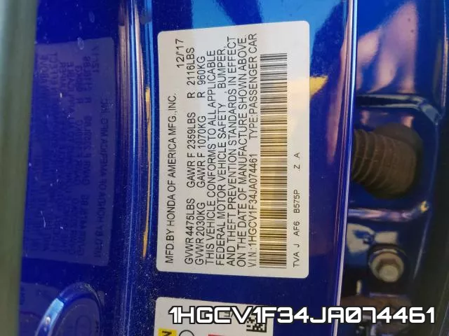 1HGCV1F34JA074461 фото 2