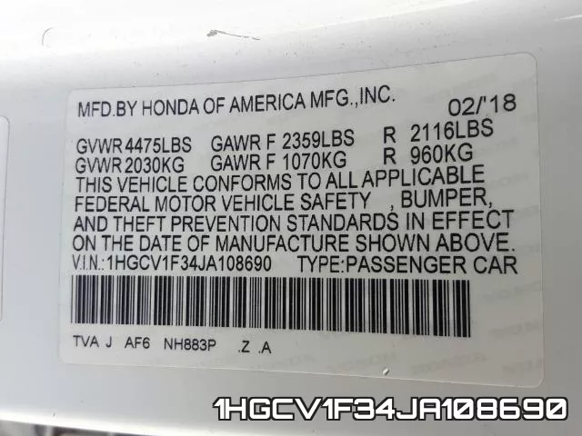 1HGCV1F34JA108690 фото 2