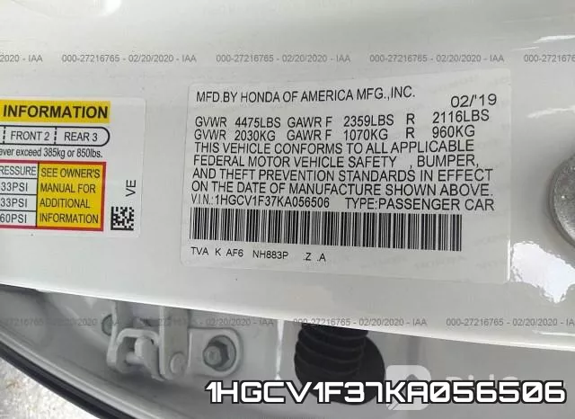 1HGCV1F37KA056506 фото 10