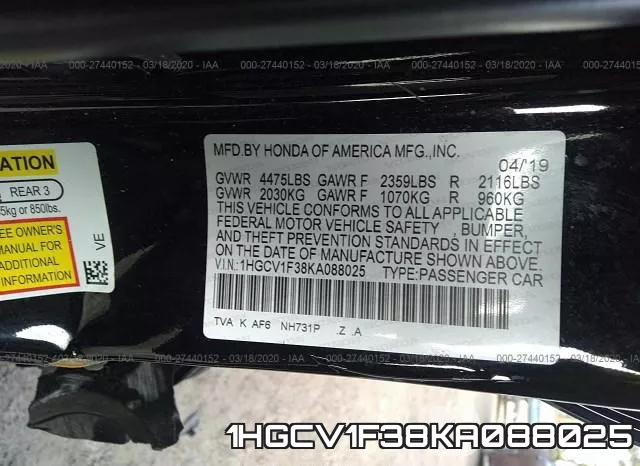 1HGCV1F38KA088025 фото 10