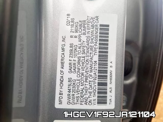 1HGCV1F92JA121104 фото 2