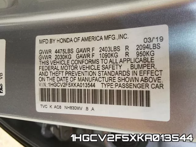 1HGCV2F5XKA013544 фото 2