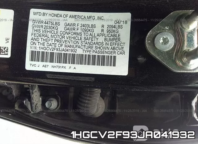1HGCV2F93JA041932 фото 10
