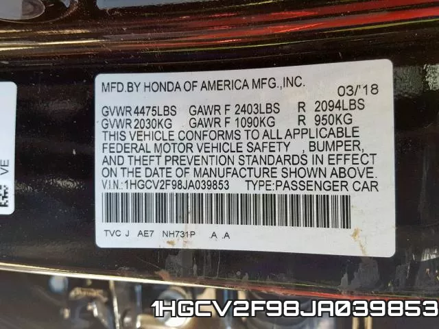 1HGCV2F98JA039853 фото 2