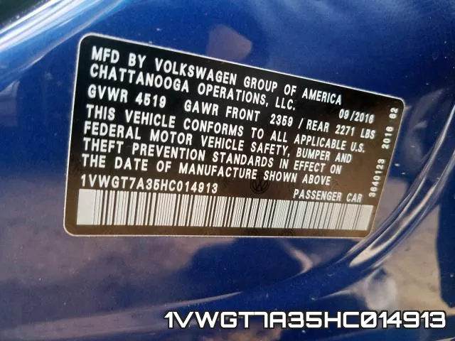 1VWGT7A35HC014913 фото 2