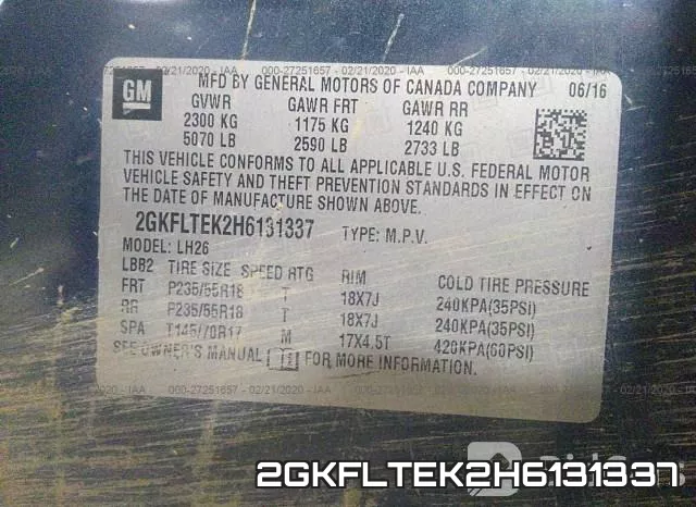 2GKFLTEK2H6131337 фото 10